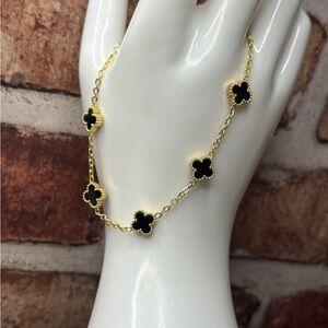 Stainless Steel Gold and Black Clover Bracelet